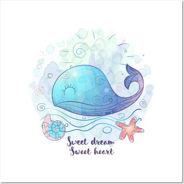 Sweet Dream Sweet Heart Blue whale Wall Art by Animal Specials